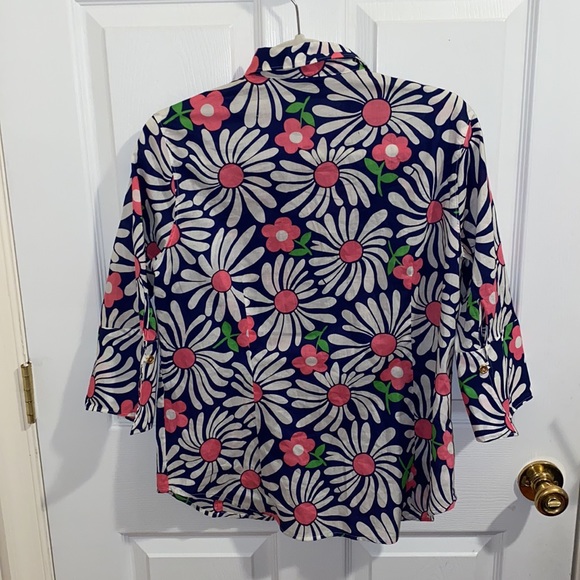 LILLY PULITZER VINTAGE RETRO FLORAL PRINT BUTTON UP 3/4 SLEEVE SHIRT SIZE 12 - Picture 2 of 7